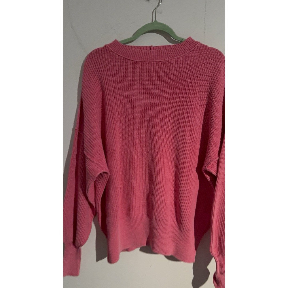 Aerie XS oversized pink ribbed knit sweater Boatneck Rolled Edge Slouchy Comfy